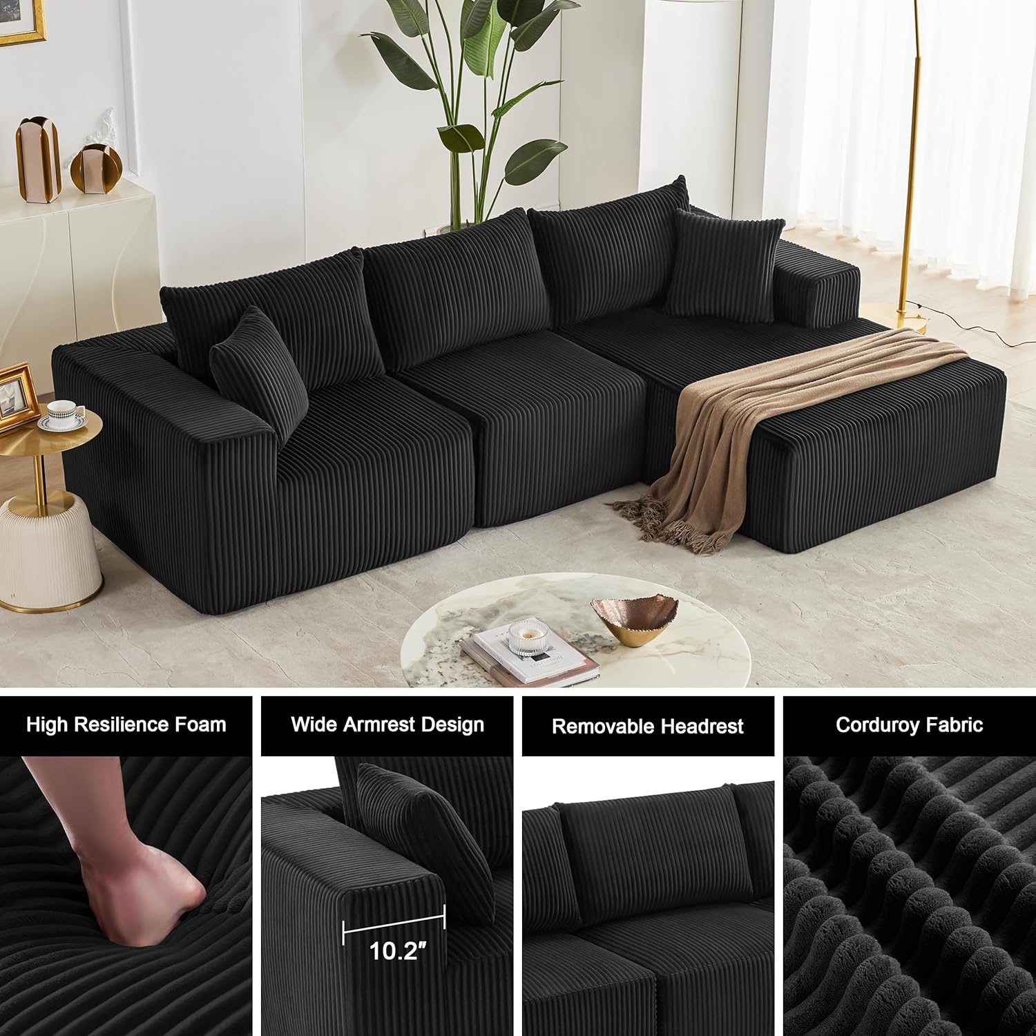Weture 108" Modular Sectional Sofa Deep Seat Cloud L-Shape Couch with Chaise