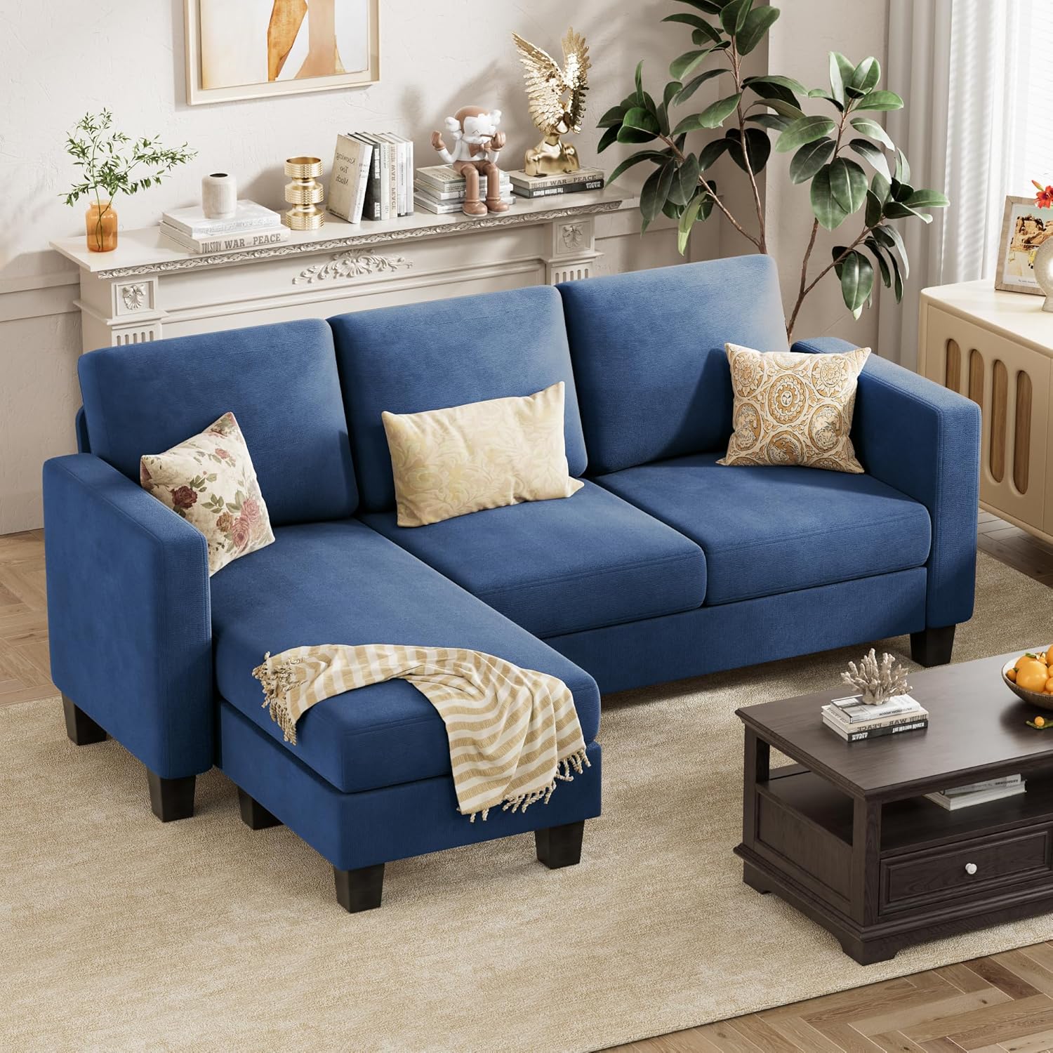 VICTONE Convertible L Shaped Sectional Sofa Couch 3 Seat with Ottoman