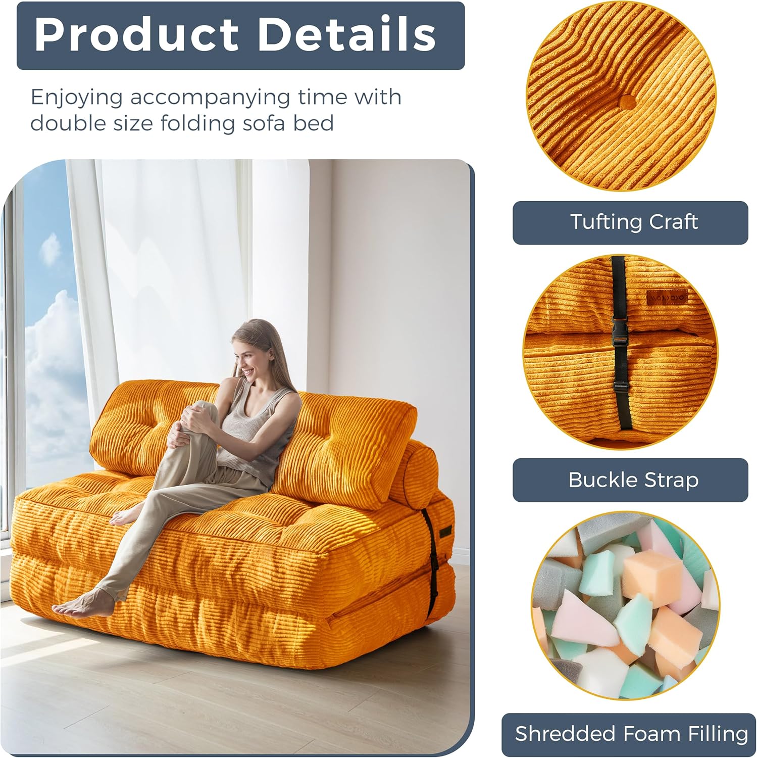 MAXYOYO Folding Sofa Bed Convertible Sleeper Chair with Pillow