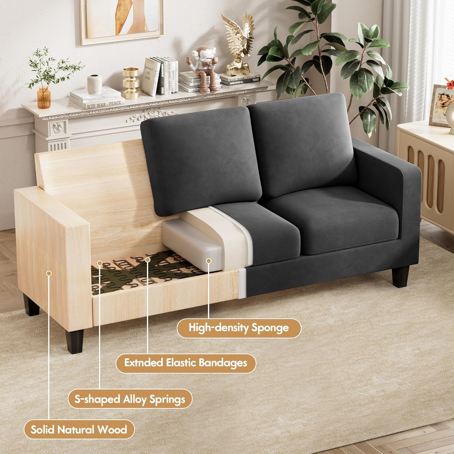 VICTONE Convertible L Shaped Sectional Sofa Couch 3 Seat with Ottoman