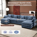 Ihanherry U Shaped Modular Cloud Sofa 5 Seat Chenille Sectional with Ottoman