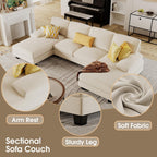 Furmax U-Shaped Sectional Sofa Couch 4 Seat Linen Fabric Double Chaise