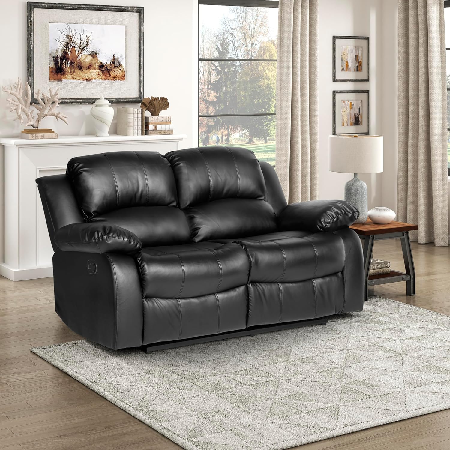 Lexicon Loveseat Recliner Double Sofa Manual Pull Tab Faux Leather Living Room