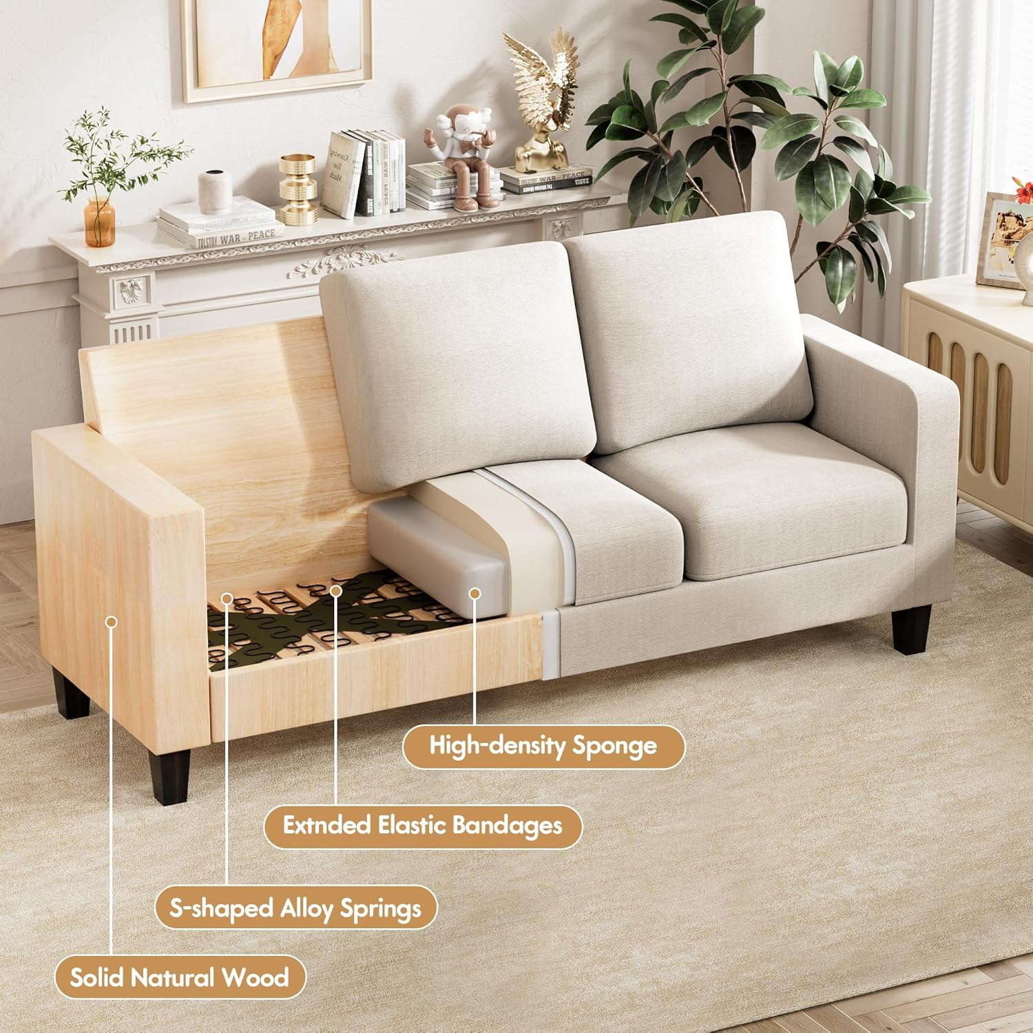VICTONE Convertible L Shaped Sectional Sofa Couch 3 Seat with Ottoman