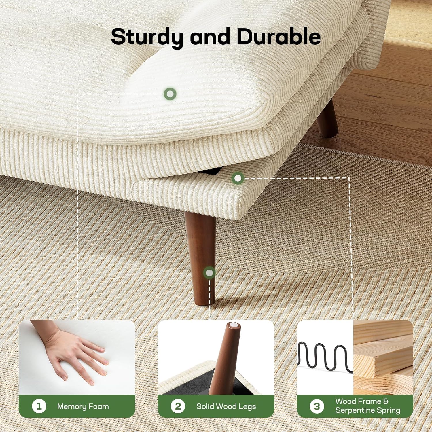 Marsail Futon Sofa Bed Convertible Corduroy Loveseat with Adjustable Backrest