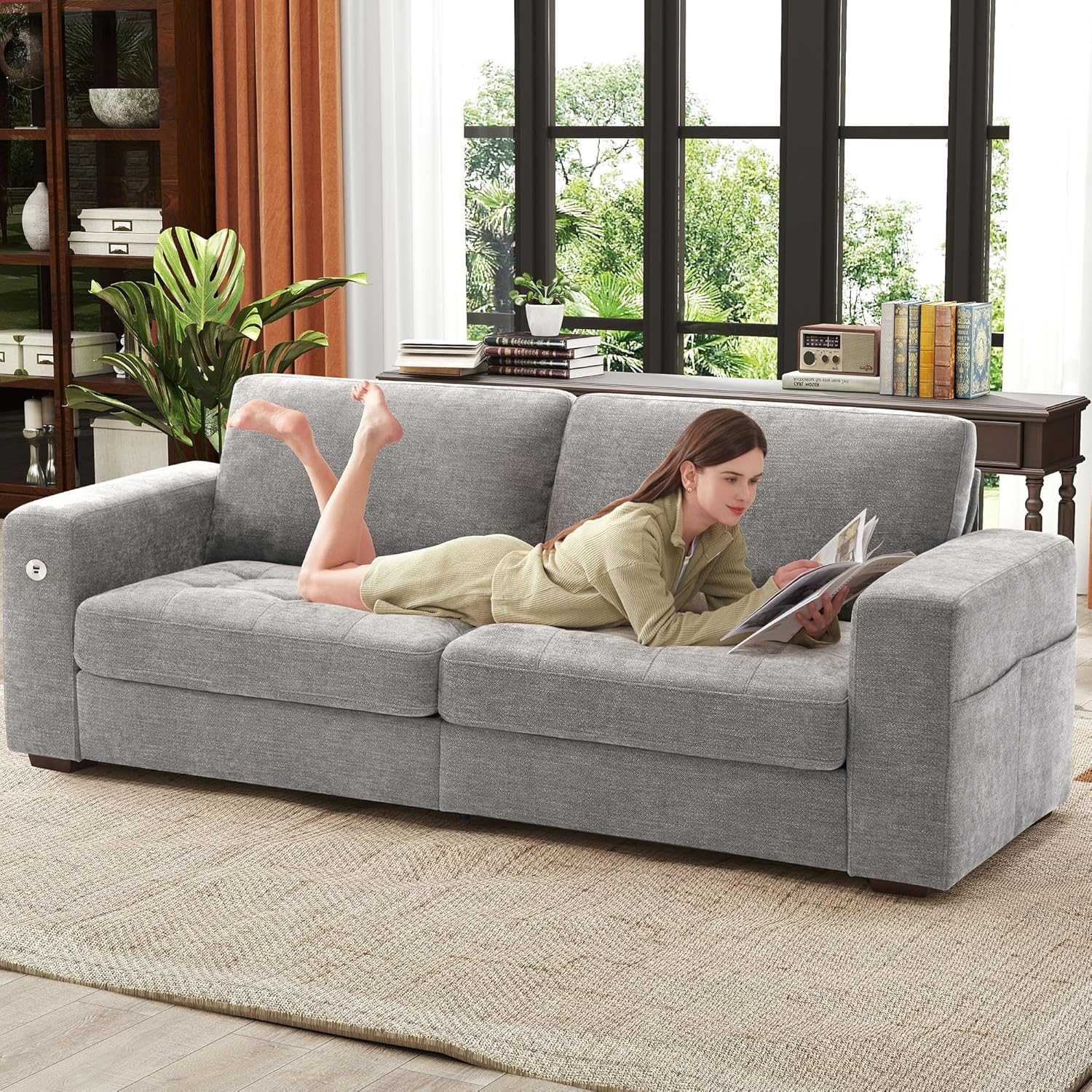 Ihanherry U Shaped Modular Cloud Sofa 5 Seat Chenille Sectional with Ottoman
