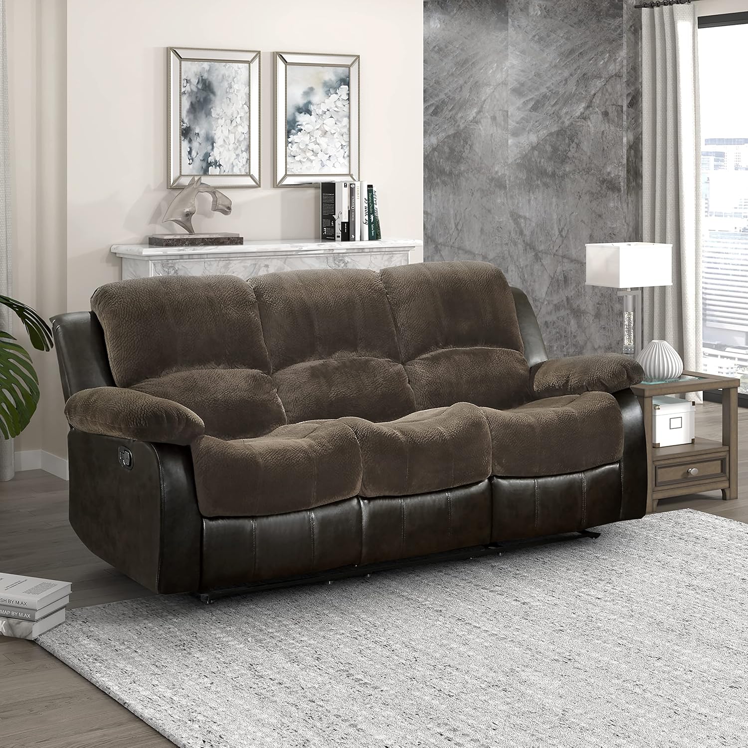 Lexicon Loveseat Recliner Double Sofa Manual Pull Tab Faux Leather Living Room