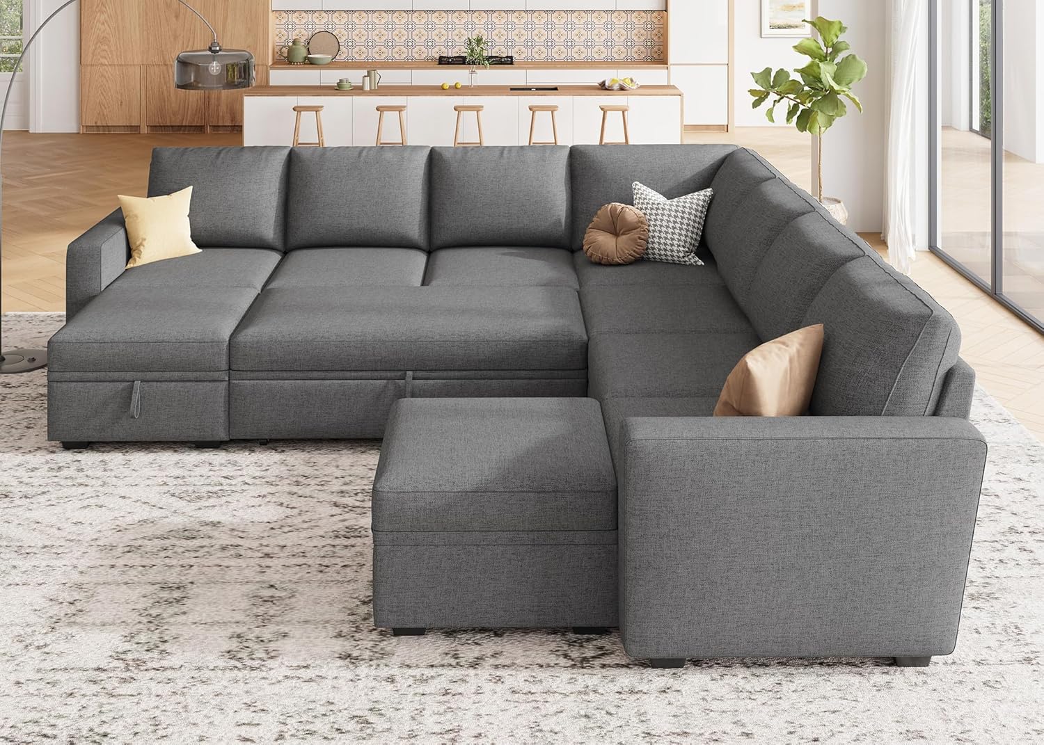 HONBAY Modular Sectional Sleeper Sofa L Shaped Couch with Pull Out Bed