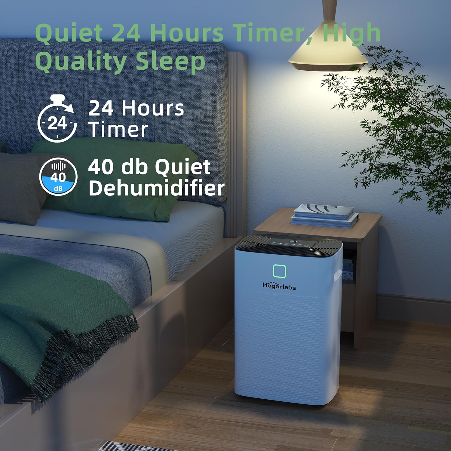HOGARLABS 34 Pint Dehumidifier for Home Basement Ultra Silent Auto Shut Off Humidity Control