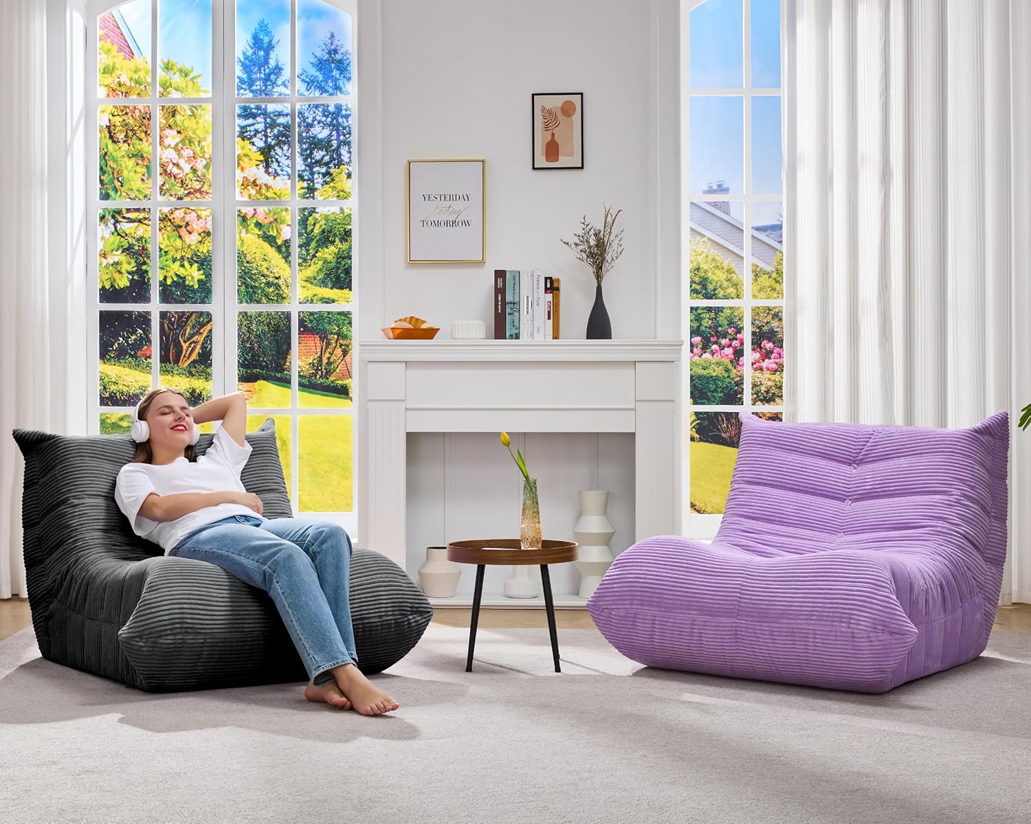Hobestluk Giant Bean Bag Chair Memory Foam Faux Fur Sofa for Living Room