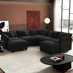Ihanherry U Shaped Modular Cloud Sofa 5 Seat Chenille Sectional with Ottoman