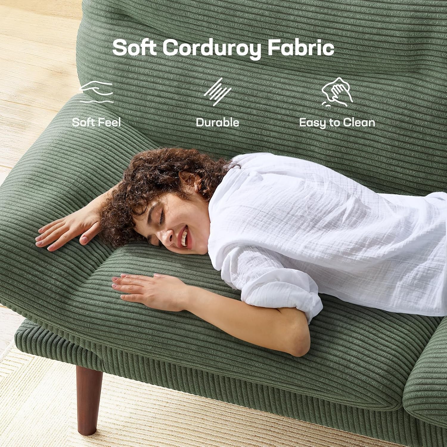 Marsail Futon Sofa Bed Convertible Corduroy Loveseat with Adjustable Backrest
