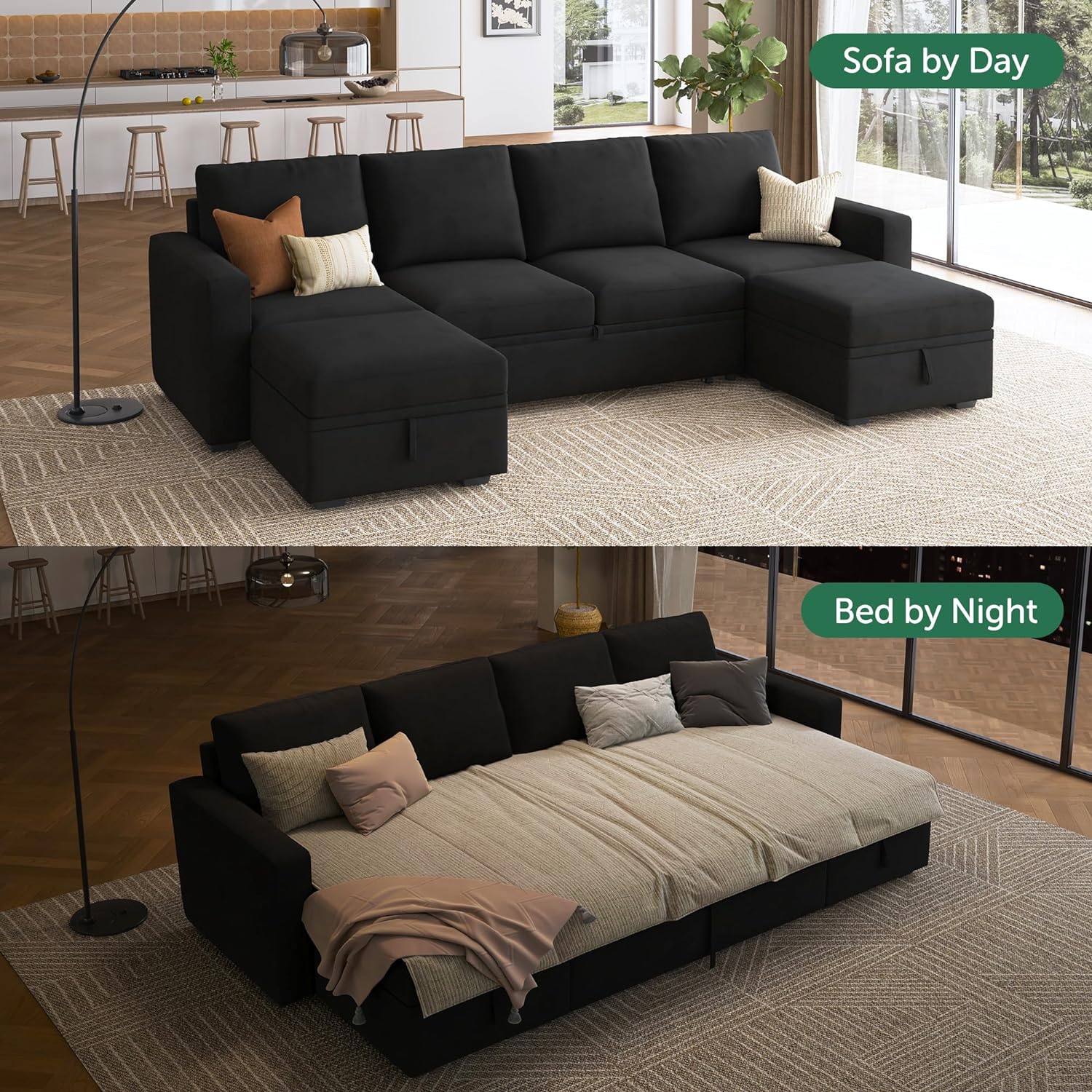HONBAY Modular Sectional Sleeper Sofa L Shaped Couch with Pull Out Bed