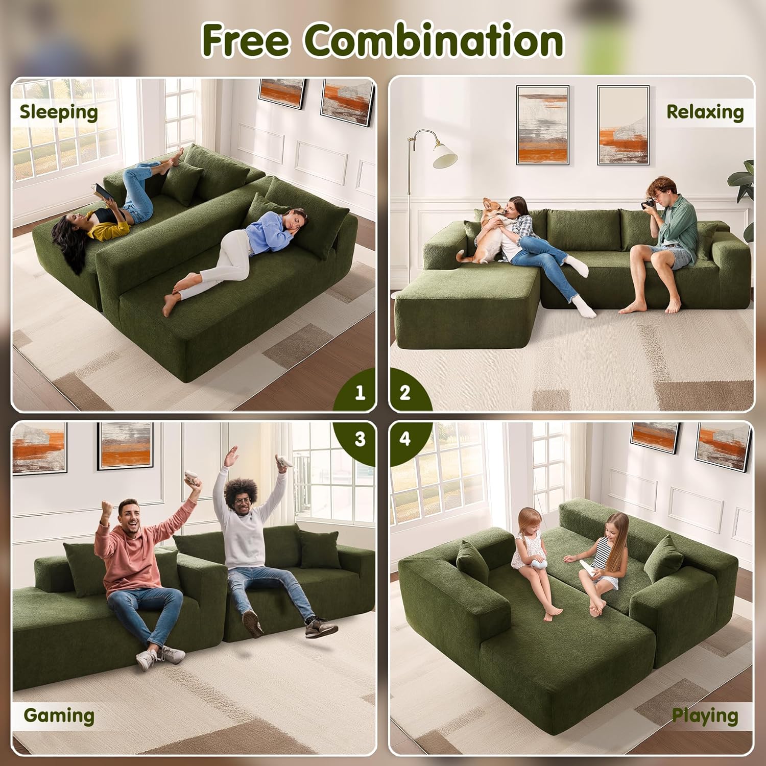 ovios Cloud Sectional Couch with L Shape Chaise Modern Modular Sofa
