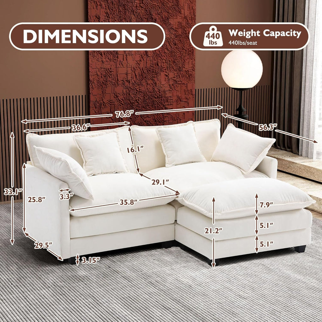 Ihanherry U Shaped Modular Sectional Sofa 5 Seat with 2 Ottomans Chenille