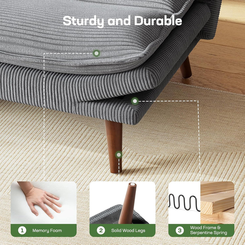 Marsail Futon Sofa Bed Convertible Corduroy Loveseat with Adjustable Backrest