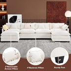 Ihanherry U Shaped Modular Cloud Sofa 5 Seat Chenille Sectional with Ottoman