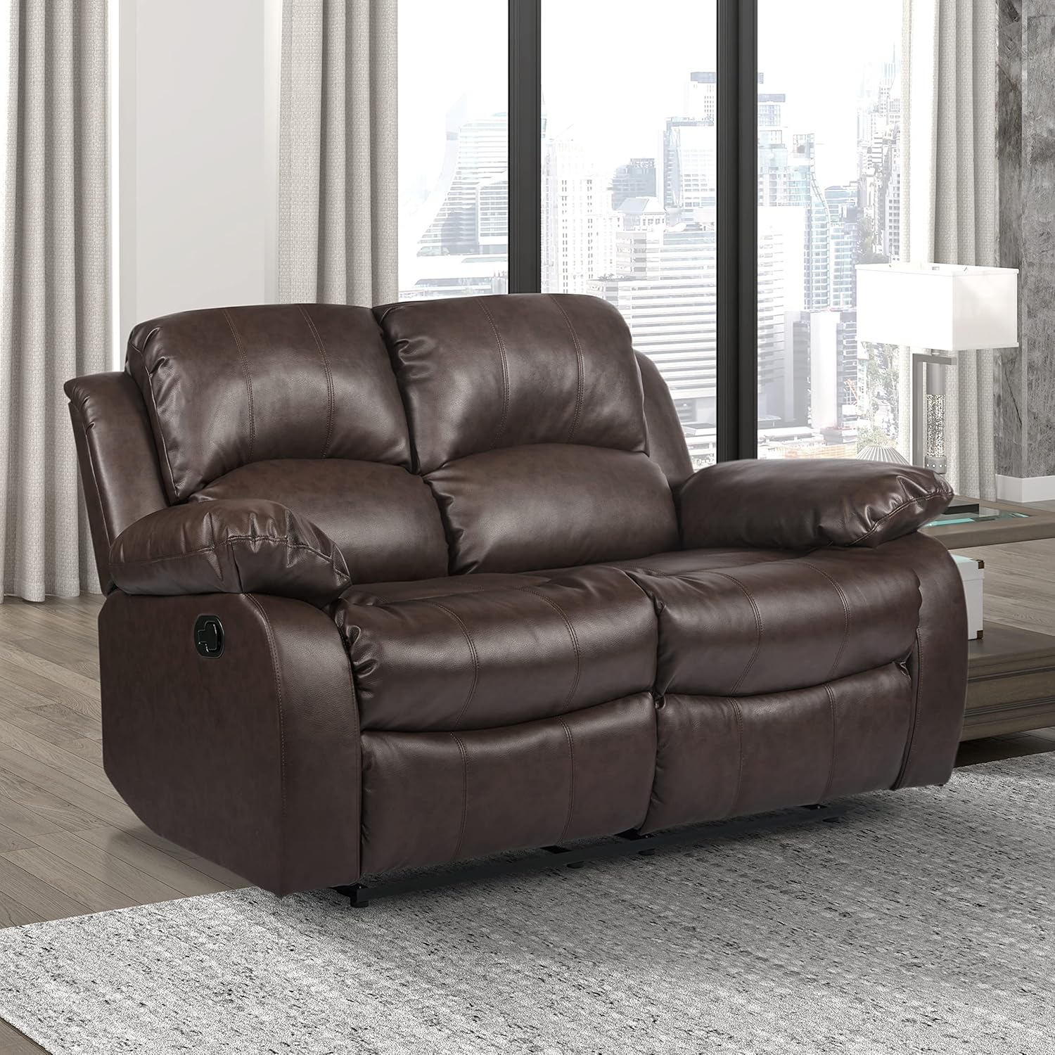 Lexicon Loveseat Recliner Double Sofa Manual Pull Tab Faux Leather Living Room