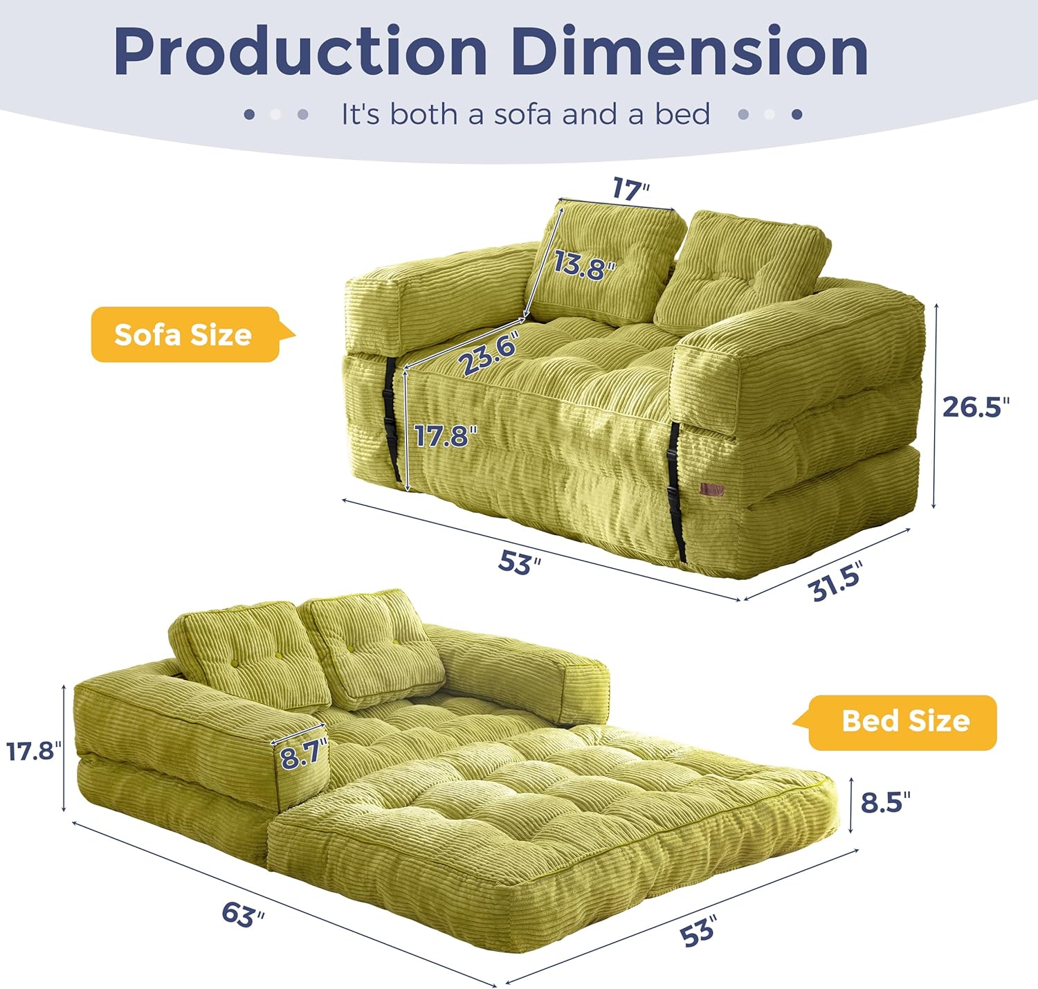 MAXYOYO L Shaped Folding Sofa Bed Convertible Sleeper with Pillow Armrest