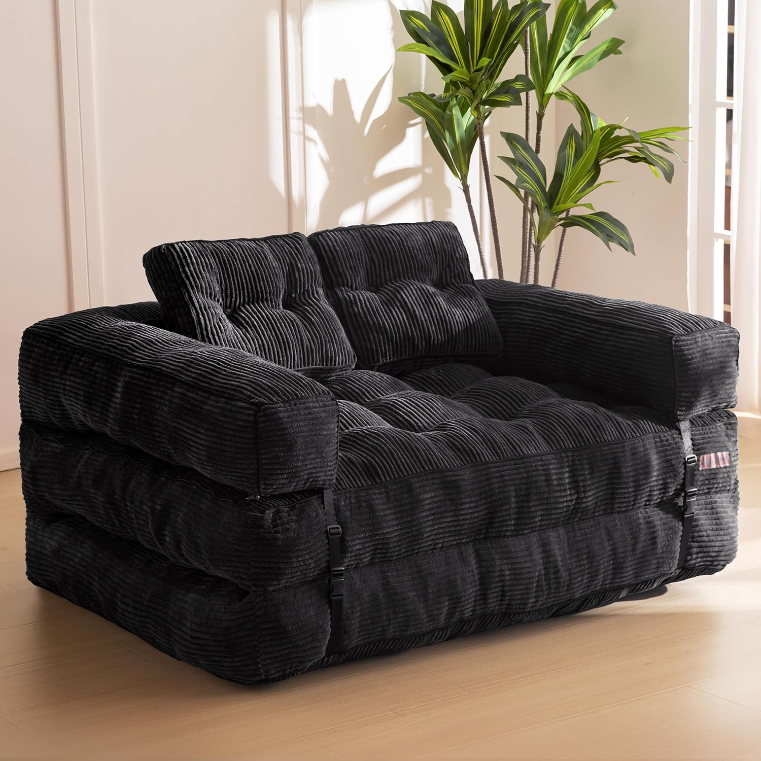 MAXYOYO L Shaped Folding Sofa Bed Convertible Sleeper with Pillow Armrest
