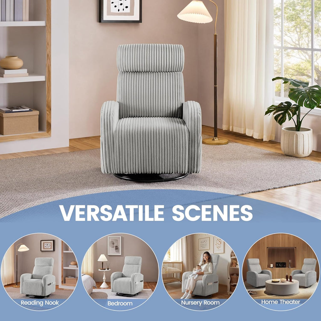 Yaheetech 360 Swivel Glider Chair Nursery Corduroy Rocking Nursing Chair with Pockets