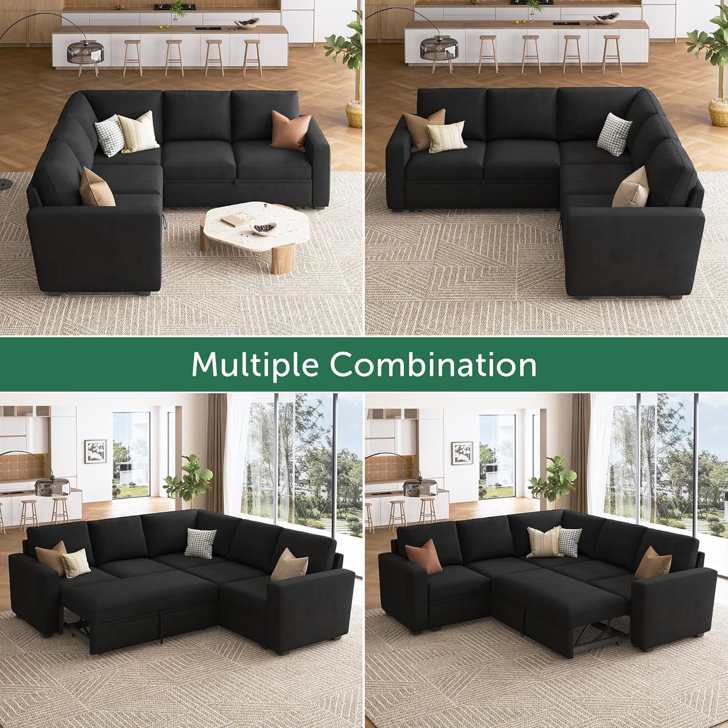 HONBAY Modular L Shaped Sectional Sleeper Sofa with Storage Pull Out Bed