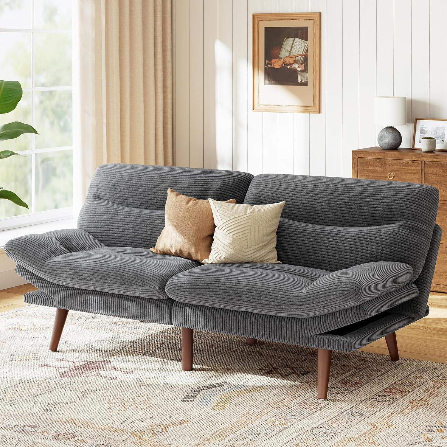 Marsail Futon Sofa Bed Convertible Corduroy Loveseat with Adjustable Backrest