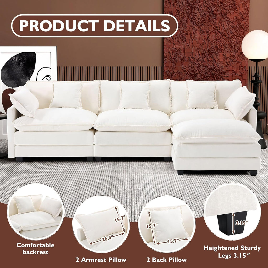 Ihanherry U Shaped Modular Cloud Sofa 5 Seat Chenille Sectional with Ottoman