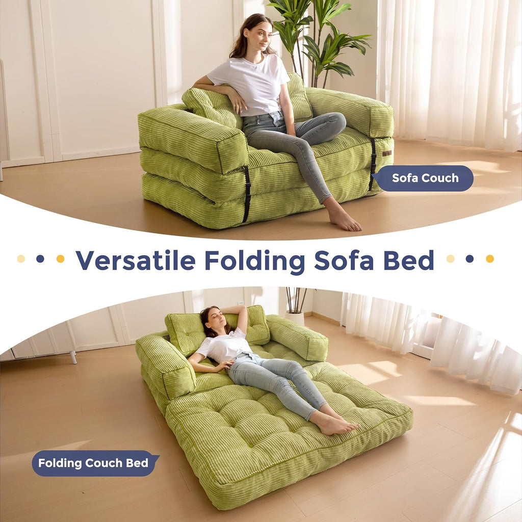 MAXYOYO L Shaped Folding Sofa Bed Convertible Sleeper with Pillow Armrest