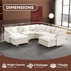Ihanherry U Shaped Modular Cloud Sofa 5 Seat Chenille Sectional with Ottoman