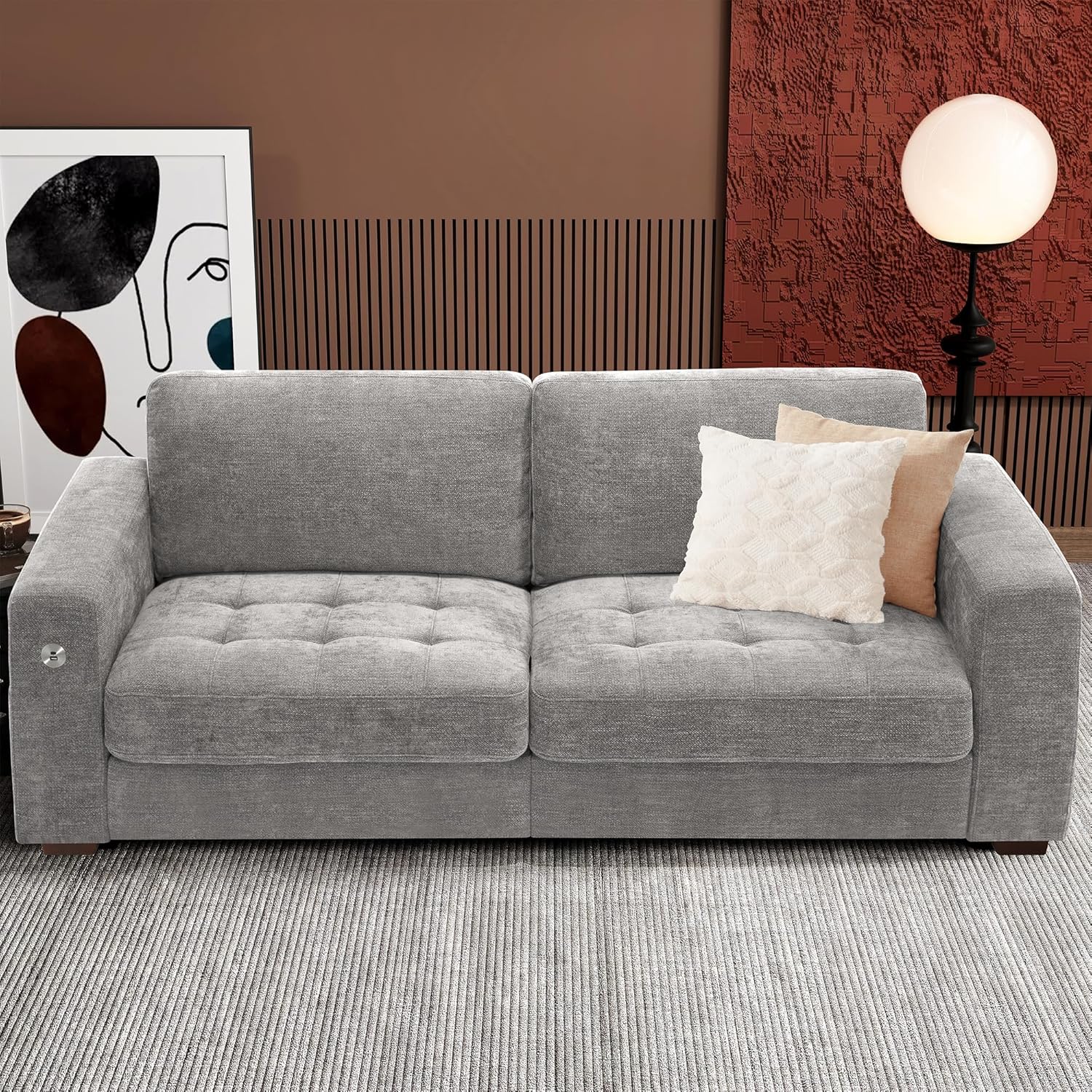 Ihanherry U Shaped Modular Cloud Sofa 5 Seat Chenille Sectional with Ottoman