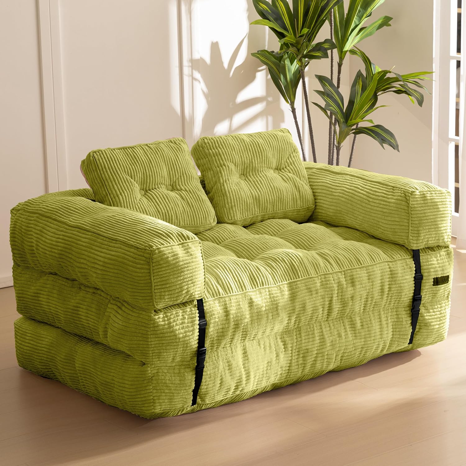 MAXYOYO L Shaped Folding Sofa Bed Convertible Sleeper with Pillow Armrest
