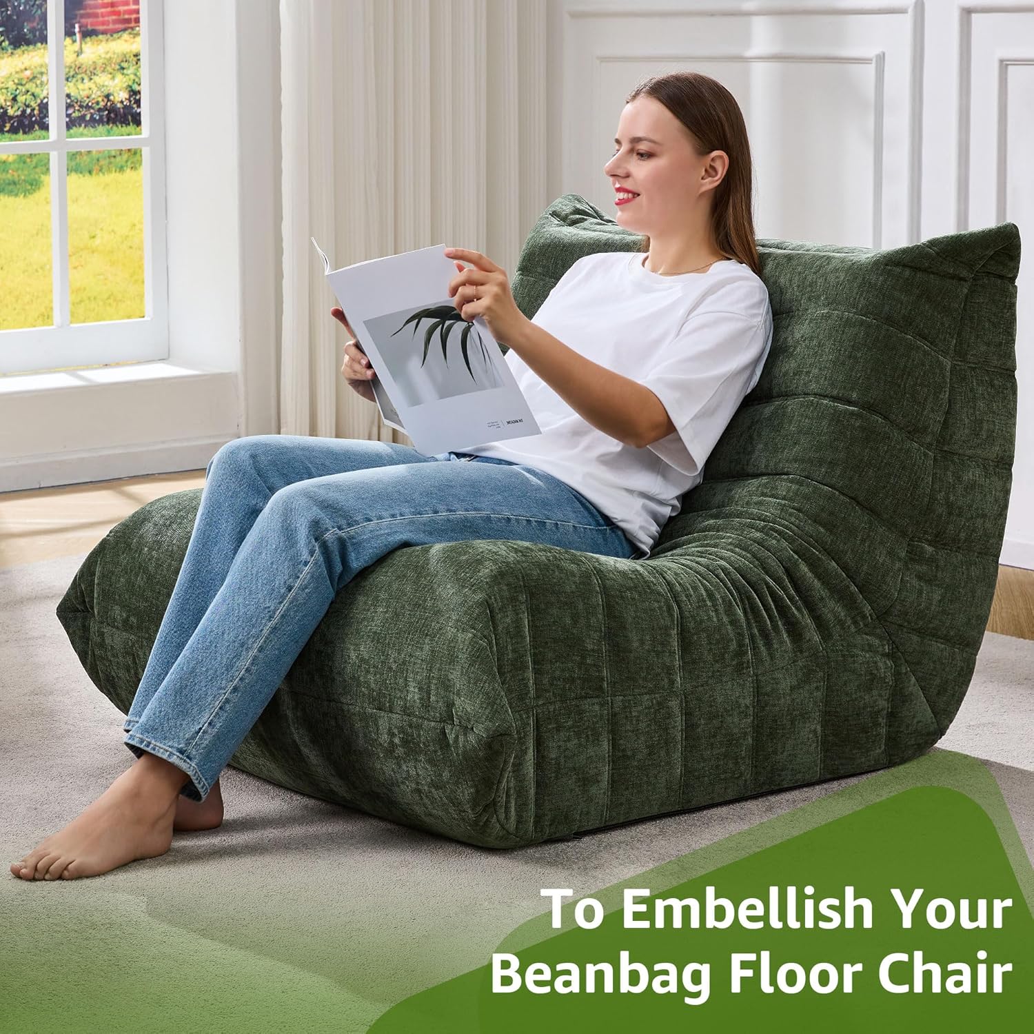 Hobestluk Giant Bean Bag Chair Memory Foam Faux Fur Sofa for Living Room