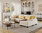 Furmax U-Shaped Sectional Sofa Couch 4 Seat Linen Fabric Double Chaise