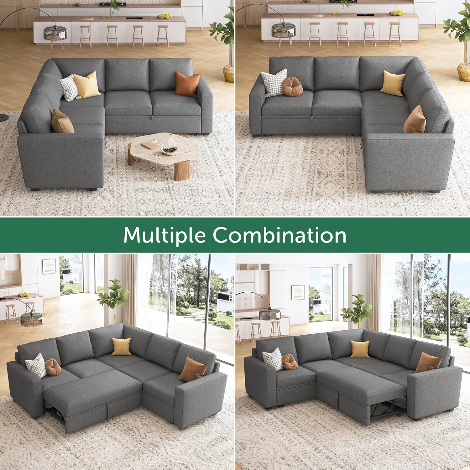 HONBAY Modular Sectional Sleeper Sofa L Shaped Couch with Pull Out Bed