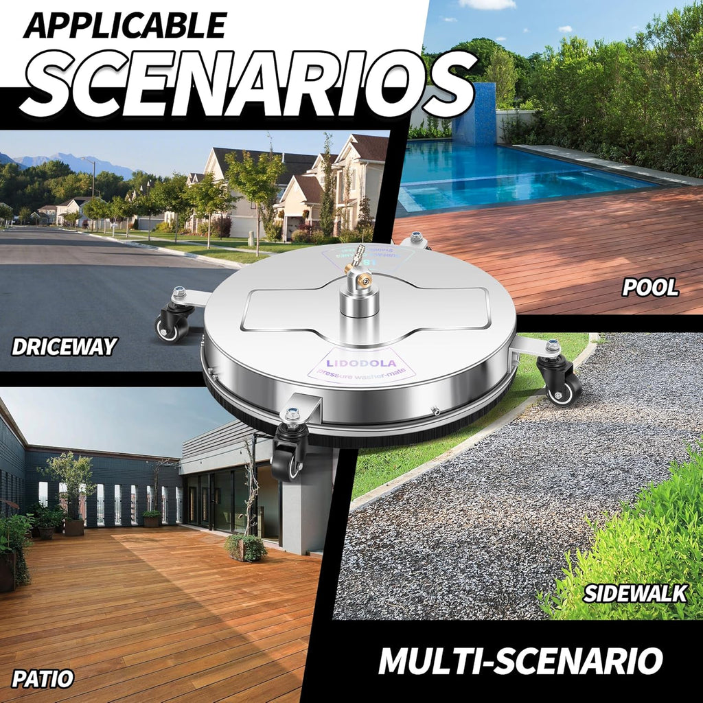 LidoDola 14 Inch Pressure Washer Surface Cleaner with Wheels for Concrete Patio Deck