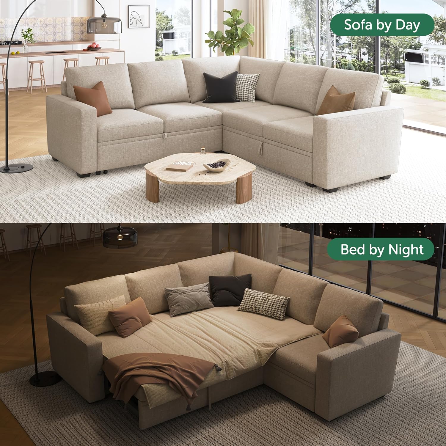 HONBAY Modular Sectional Sleeper Sofa L Shaped Couch with Pull Out Bed