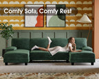Furmax U-Shaped Sectional Sofa Couch 4 Seat Linen Fabric Double Chaise