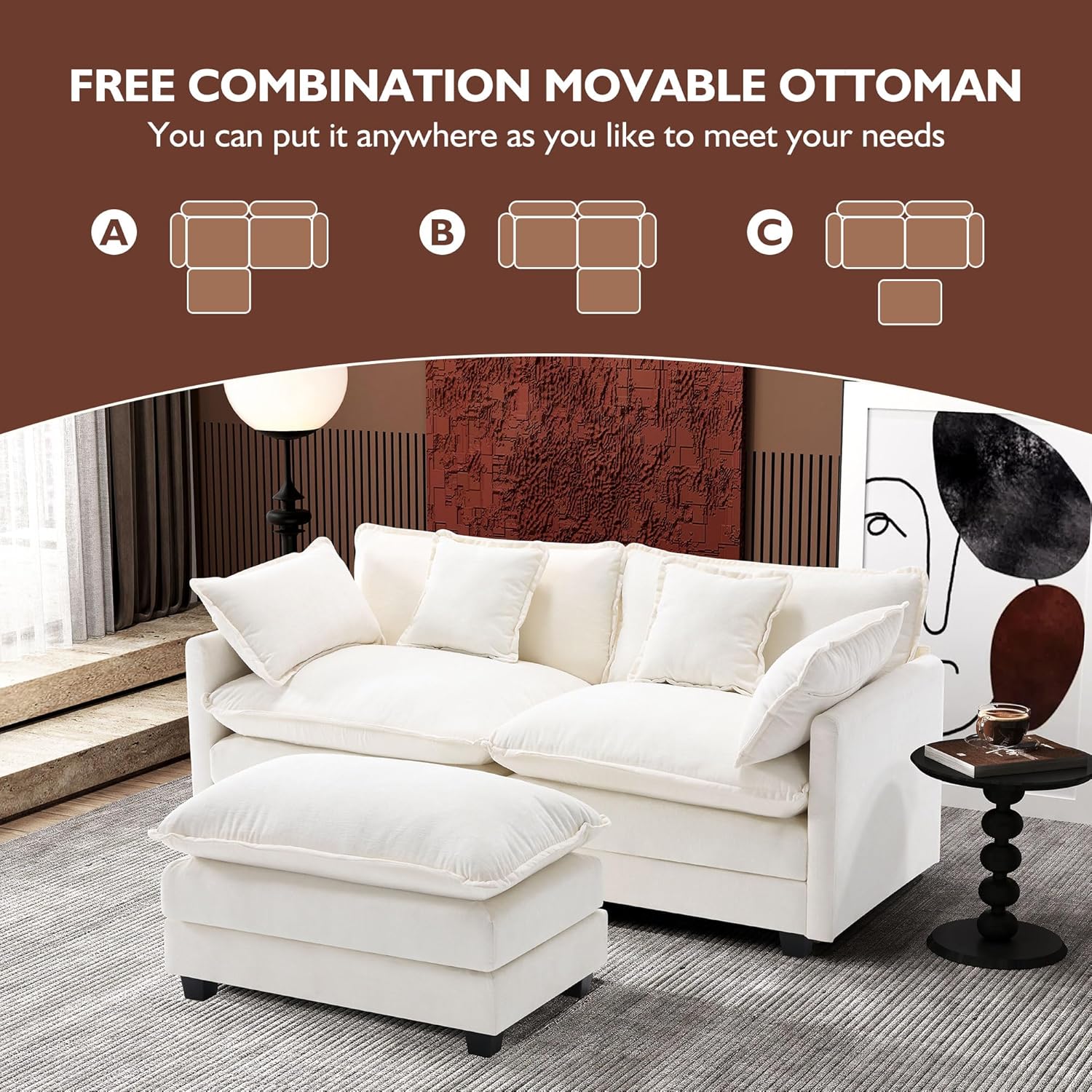 Ihanherry U Shaped Modular Cloud Sofa 5 Seat Chenille Sectional with Ottoman