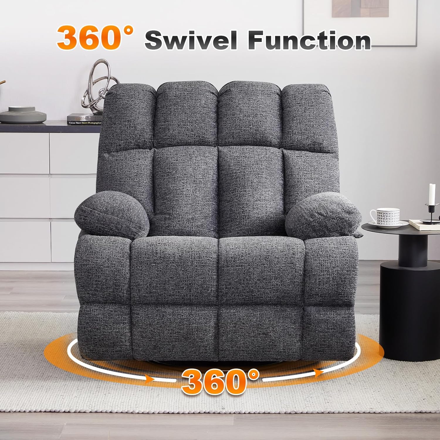 Eiayeebil Oversized Swivel Rocker Recliner Chair Extra Wide Manual Recliner