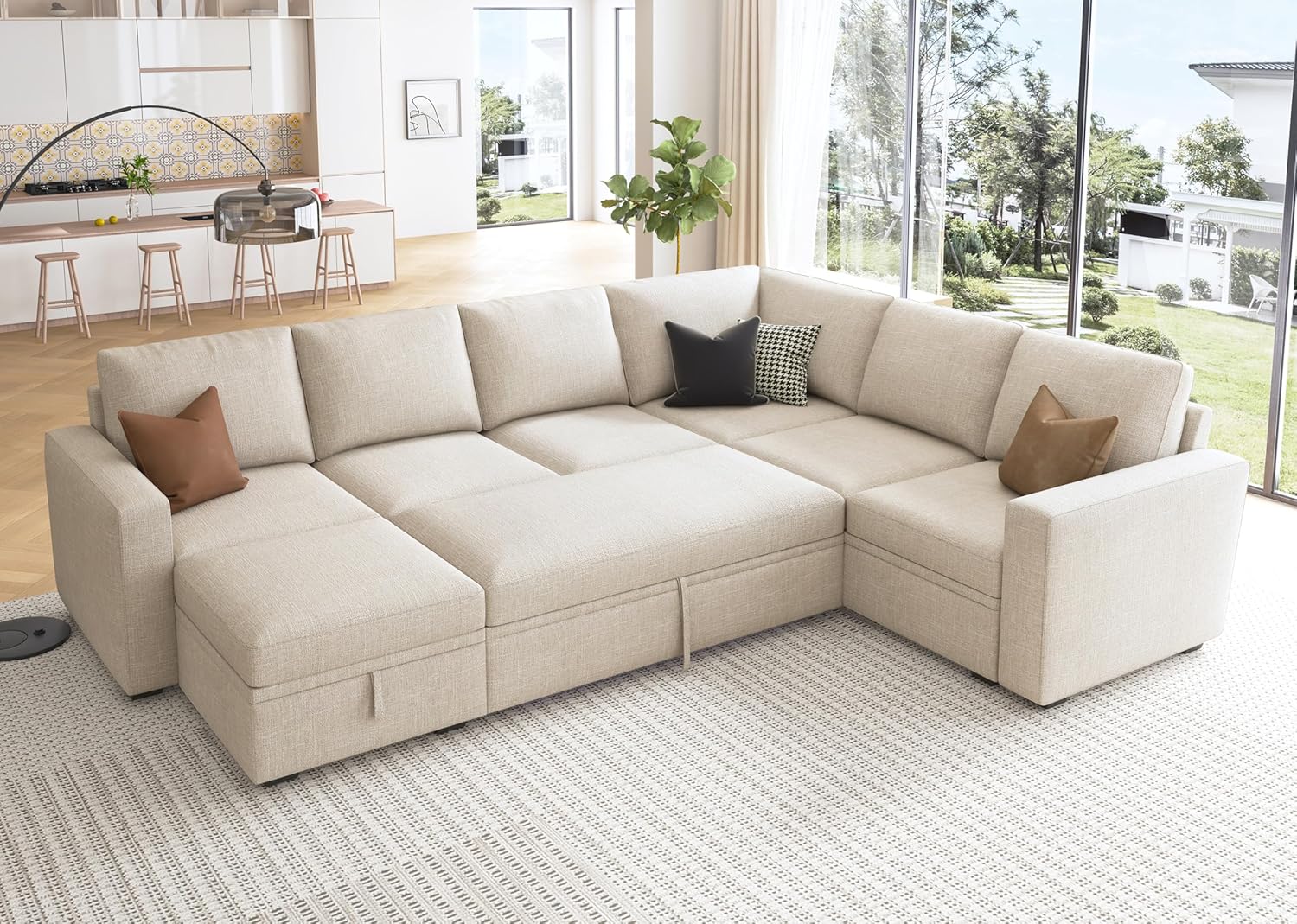 HONBAY Modular L Shaped Sectional Sleeper Sofa with Storage Pull Out Bed