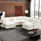 Ihanherry U Shaped Modular Sectional Sofa 5 Seat with 2 Ottomans Chenille