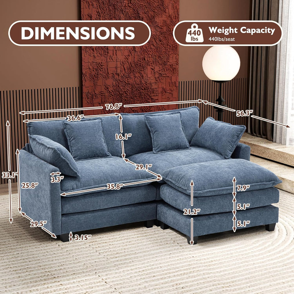 Ihanherry U Shaped Modular Cloud Sofa 5 Seat Chenille Sectional with Ottoman