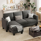 VICTONE Convertible L Shaped Sectional Sofa Couch 3 Seat with Ottoman