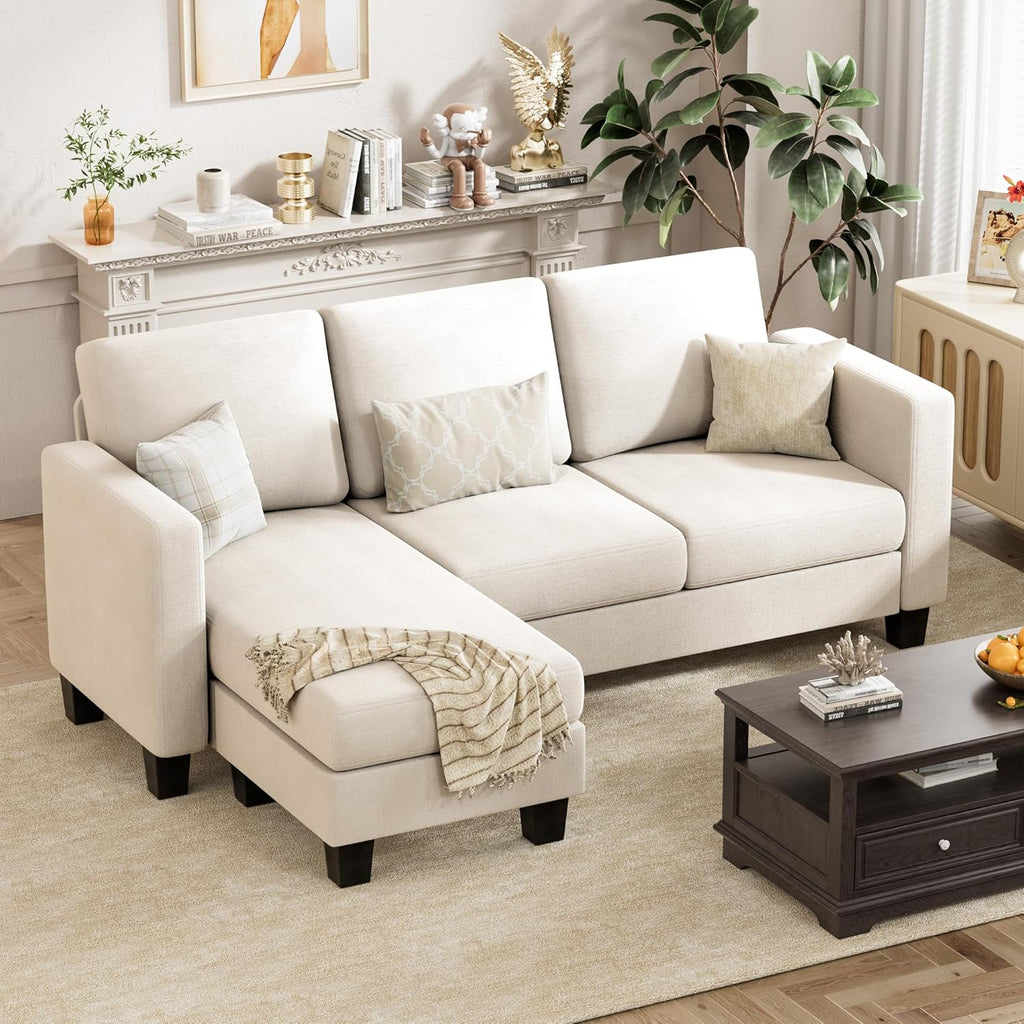 VICTONE Convertible L Shaped Sectional Sofa Couch 3 Seat with Ottoman