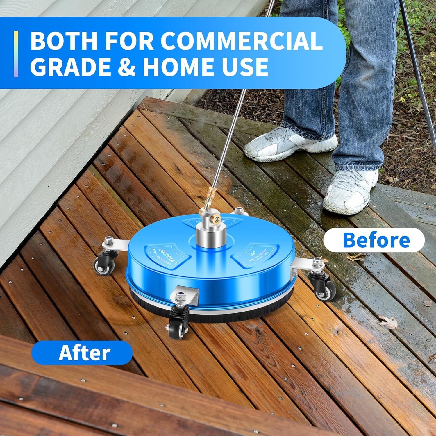 LidoDola 14 Inch Pressure Washer Surface Cleaner with Wheels for Concrete Patio Deck