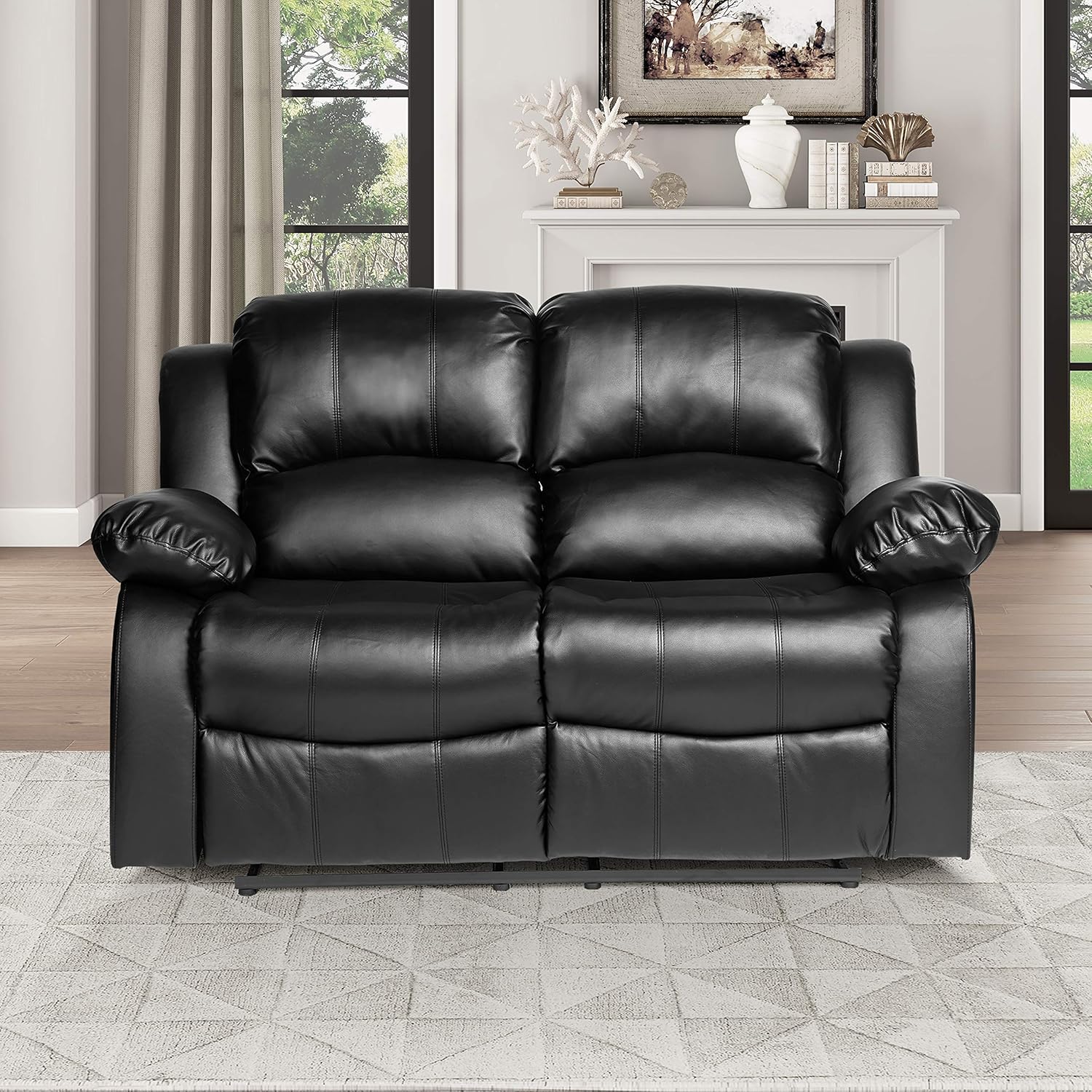 Lexicon Loveseat Recliner Double Sofa Manual Pull Tab Faux Leather Living Room