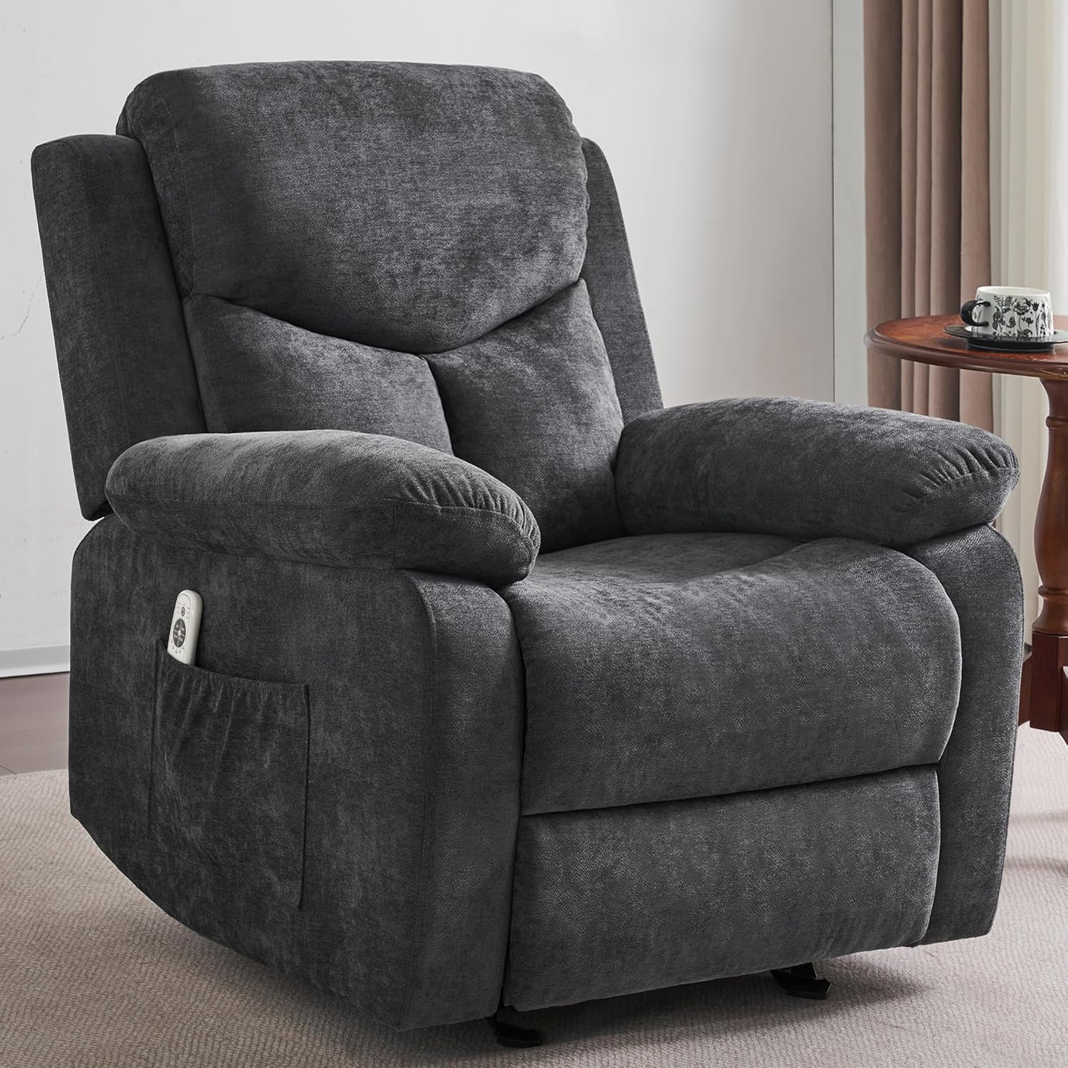 Sftaiyou Manual Rocker Recliner Chair Massage Fabric Overstuffed Soft Recliner