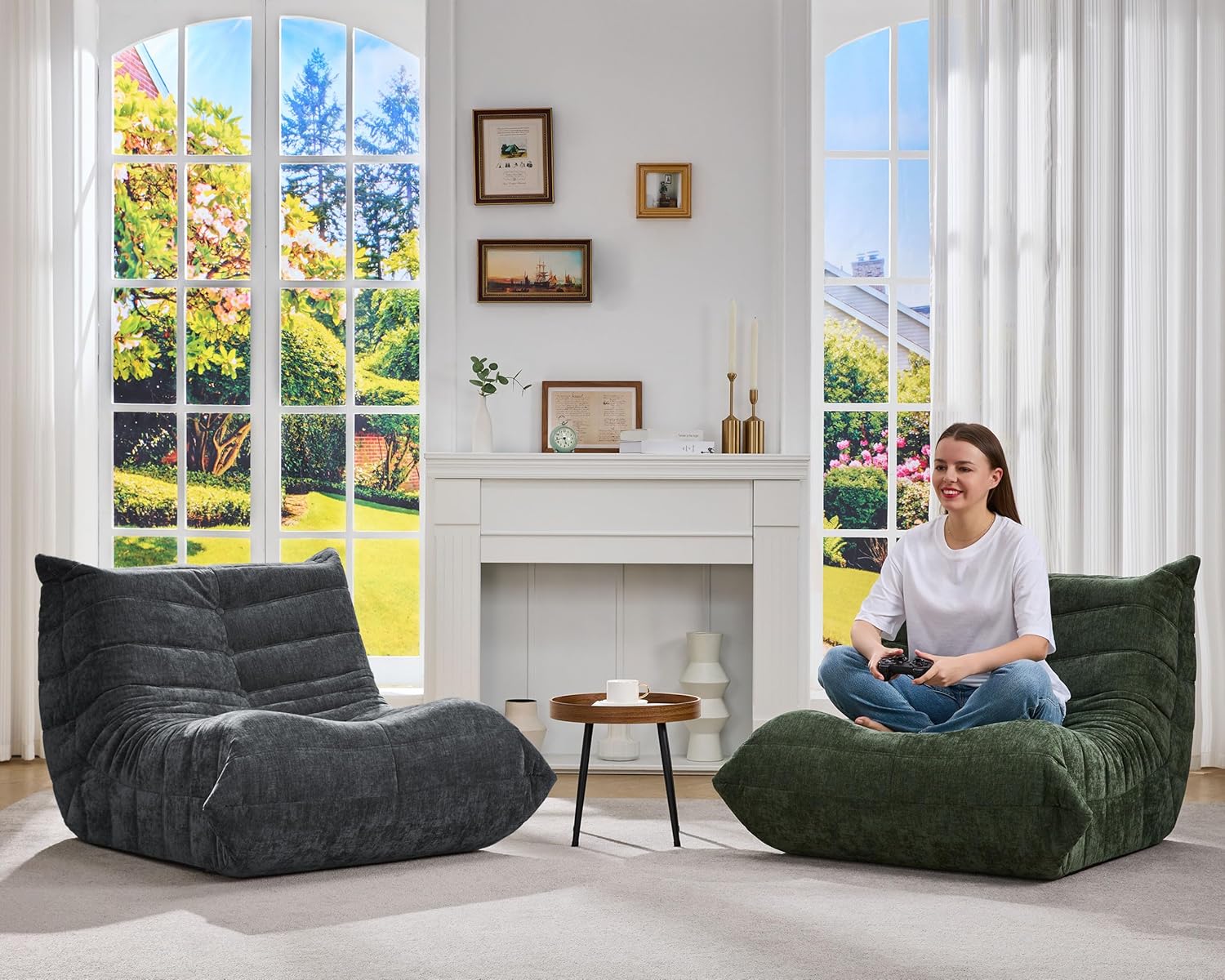 Hobestluk Giant Bean Bag Chair Memory Foam Faux Fur Sofa for Living Room