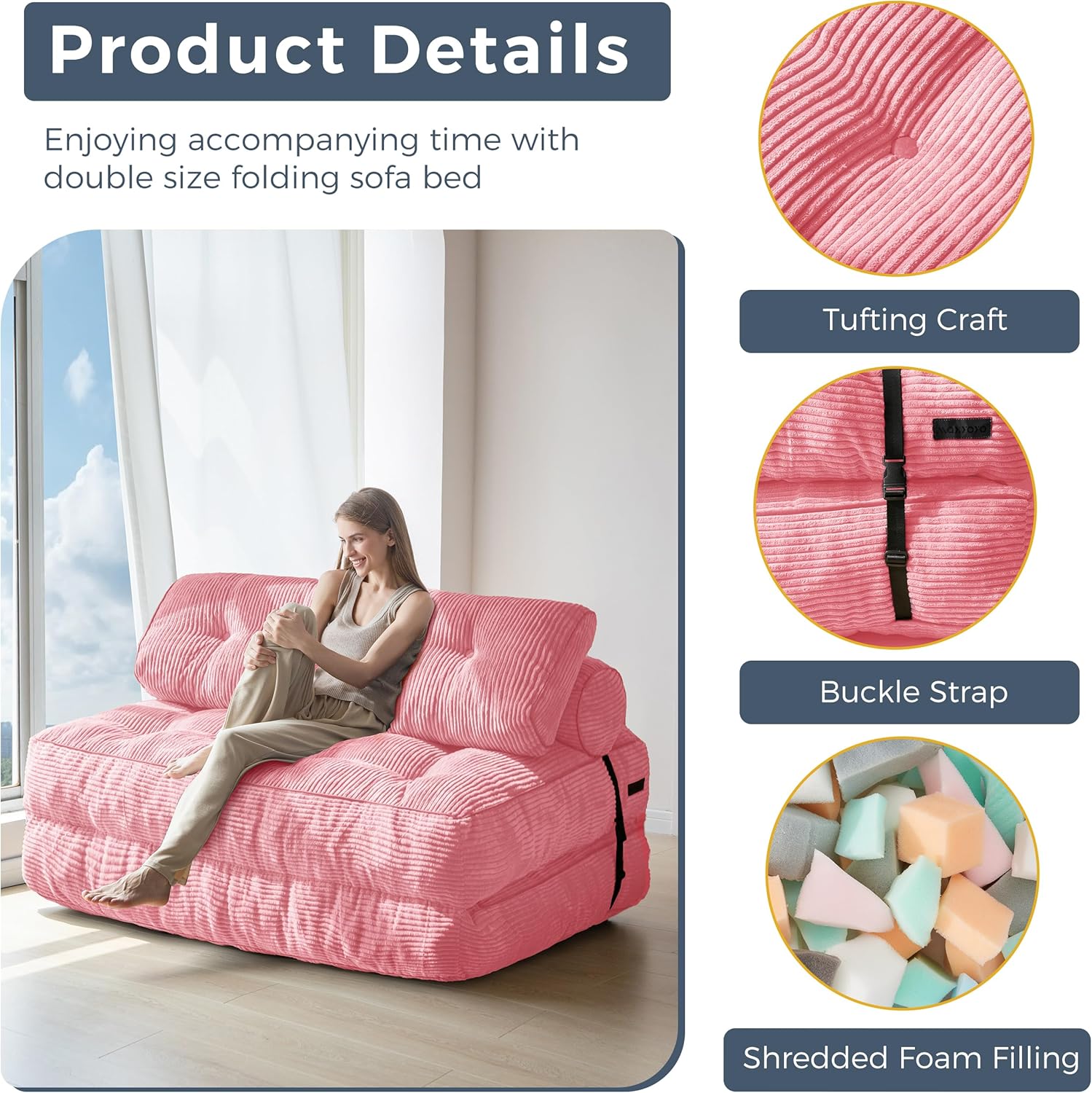 MAXYOYO Folding Sofa Bed Convertible Sleeper Chair with Pillow